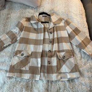 Nasty Gal Beige and Cream Checkered Utility Jacket size US 8